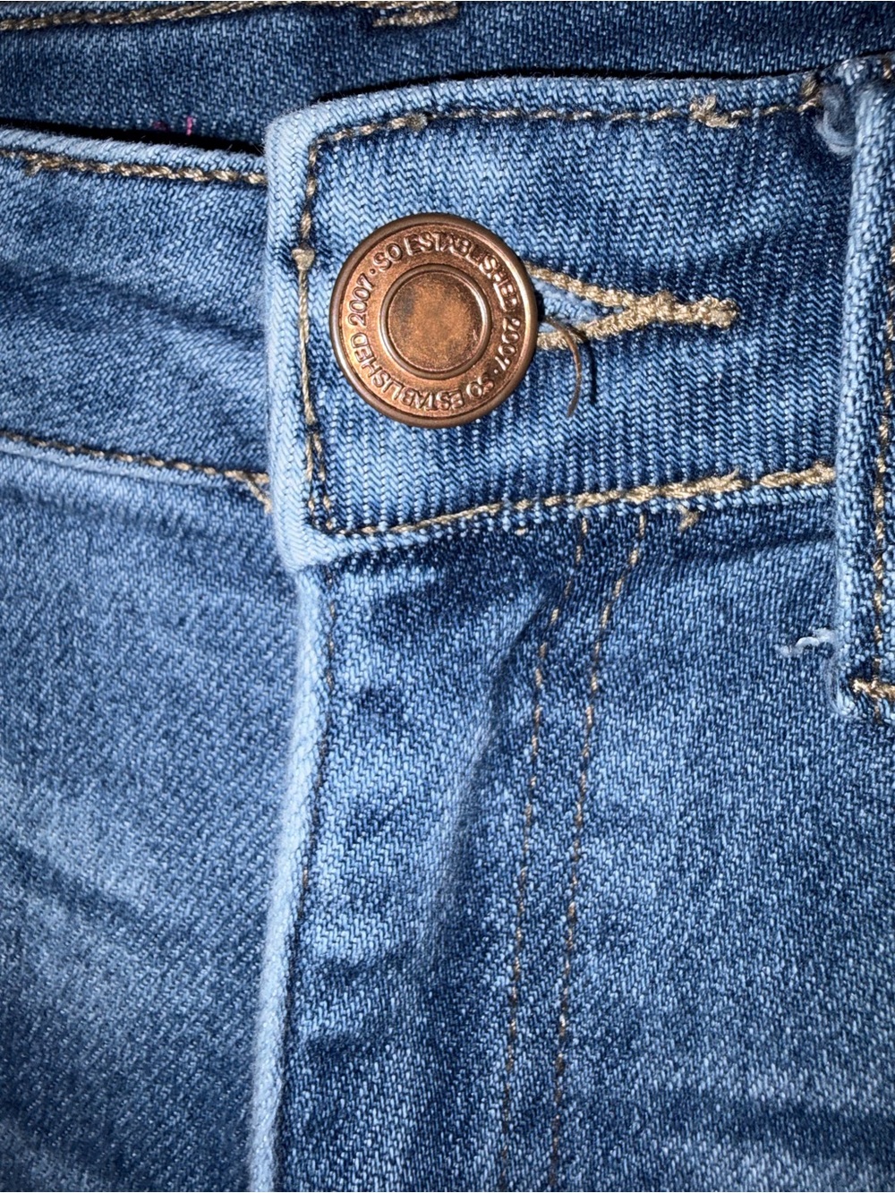 SO Juniors Distressed Skinny Jeans Size 9/30W Medium Wash Raw Hem - Picture 2 of 5